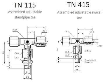 TN115, TN415 Тройник вертлюг (поворотное регулируемое соединение штуцер в тело по центру)