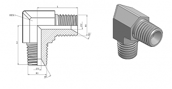 Адаптер 90° NPT 1/4"-1/4" (Ш-Ш)